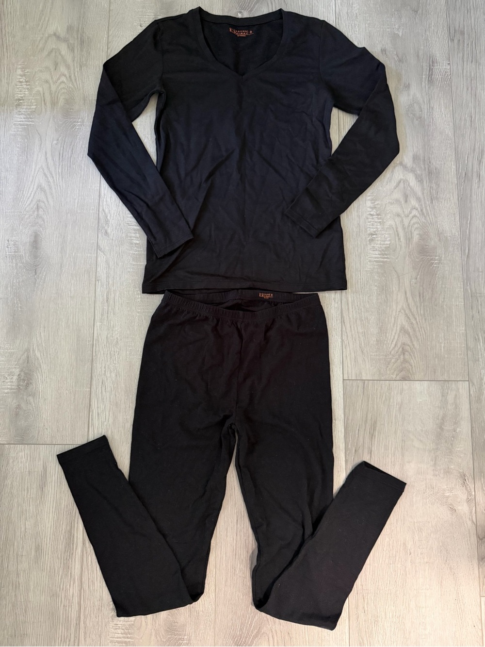 Women's Black Thermal V-Neck Top & Leggings Set